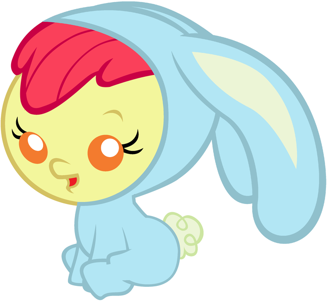 Size: 2800x2600 | Tagged: safe, artist:beavernator, derpibooru import, apple bloom, earth pony, pony, baby, baby pony, bunny bloom, bunny costume, clothes, female, foal, high res, simple background, sitting, solo, white background