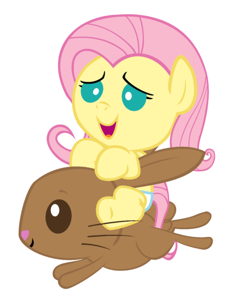 Size: 1600x2000 | Tagged: safe, artist:beavernator, derpibooru import, fluttershy, pegasus, pony, rabbit, baby, baby pony, babyshy, diaper, female, filly, foal, simple background, white background