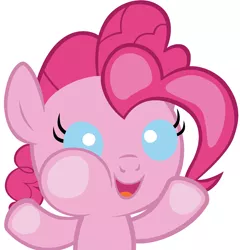 Size: 3000x3120 | Tagged: safe, artist:beavernator, derpibooru import, pinkie pie, pony, against glass, baby, baby pie, baby pony, breach, female, filly, foal, high res, looking at you, open mouth, simple background, smiling, solo, squishy cheeks, white background