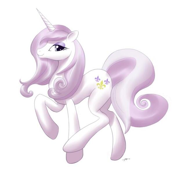 Size: 640x618 | Tagged: safe, artist:mirapony, derpibooru import, fleur-de-lis, pony, unicorn, female, mare, prancing, pretty, profile, simple background, solo, white background