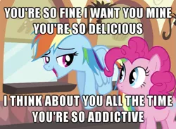 Size: 655x480 | Tagged: safe, derpibooru import, edit, edited screencap, screencap, pinkie pie, rainbow dash, earth pony, pegasus, pony, mmmystery on the friendship express, avril lavigne, duo, female, girlfriend, image macro, lesbian, mare, pinkiedash, shipping, song reference