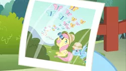 Size: 1600x900 | Tagged: safe, derpibooru import, screencap, fluttershy, rainbow dash, butterfly, pegasus, pony, dragon quest, angry, binoculars, bored, butterfly migration, cute, dashabetes, duo, female, hat, looking up, madorable, mare, migration, photo, picture, pith helmet