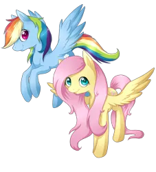 Size: 1089x1201 | Tagged: safe, artist:lightning-stars, derpibooru import, fluttershy, rainbow dash, pegasus, pony, duo, female, looking at you, mare, simple background, transparent background