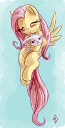 Size: 382x750 | Tagged: safe, artist:whitediamonds, derpibooru import, angel bunny, fluttershy, pegasus, pony, blushing, female, fluttermom, mare, picasa