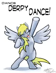 Size: 2550x3300 | Tagged: safe, artist:hattonslayden, derpibooru import, derpy hooves, pegasus, pony, bipedal, dancing, eyes closed, female, high res, mare, solo, tongue out