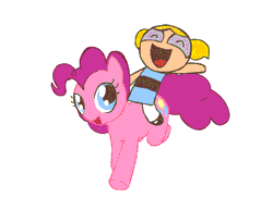 Size: 550x400 | Tagged: safe, artist:creativename56, derpibooru import, pinkie pie, earth pony, pony, animated, bubbles (powerpuff girls), crossover, cute, cutie mark, female, galloping, gif, humans riding ponies, loop, mare, riding, running, simple background, smiling, the powerpuff girls, white background