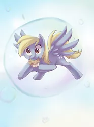 Size: 1498x2022 | Tagged: safe, artist:si1vr, derpibooru import, derpy hooves, pegasus, pony, bubble, female, mare, muffin, solo