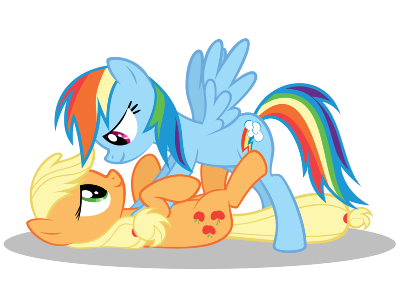 Size: 11000x8000 | Tagged: safe, artist:gratlofatic, derpibooru import, applejack, rainbow dash, earth pony, pegasus, pony, absurd resolution, appledash, eye contact, female, lesbian, looking at each other, mare, on back, shipping, simple background, transparent background, vector