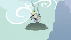 Size: 10000x5625 | Tagged: safe, artist:gratlofatic, derpibooru import, derpy hooves, pegasus, pony, absurd resolution, cloud, dark clouds, female, floppy ears, mare, messy mane, on a cloud, open mouth, smiling, solo, spread wings, standing on cloud, vector