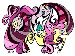 Size: 1600x1200 | Tagged: safe, artist:pashapup, derpibooru import, fluttershy, pinkie pie, earth pony, pegasus, pony, abstract, duo, female, flutterbitch, mare, pinkamena diane pie, simple background, stained glass, white background