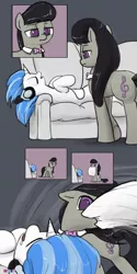 Size: 1000x2000 | Tagged: safe, artist:valcron, derpibooru import, octavia melody, vinyl scratch, earth pony, pony, unicorn, comic, couch, female, lesbian, mare, mouth hold, pillow, scratchtavia, shipping, sleeping