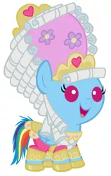 Size: 2280x3600 | Tagged: safe, artist:beavernator, derpibooru import, rainbow dash, pegasus, pony, baby, baby pony, clothes, dress, female, filly, foal, high res, lady dashington, rainbow dash always dresses in style, simple background, solo, white background, wig