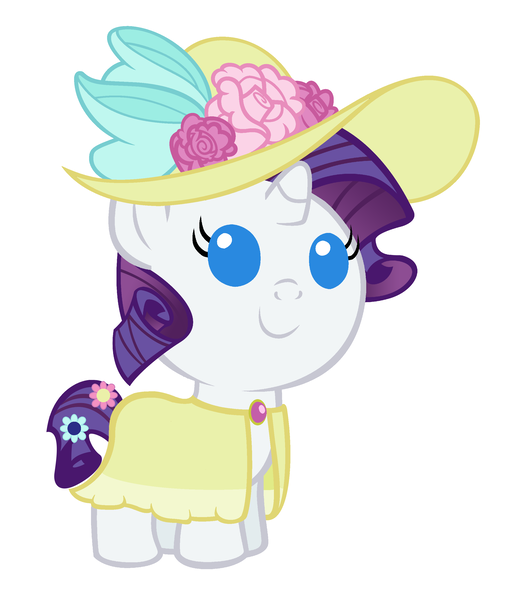 Size: 2400x2800 | Tagged: safe, artist:beavernator, derpibooru import, rarity, pony, unicorn, babity, baby, baby pony, clothes, dress, female, filly, foal, hat, high res, simple background, solo, white background