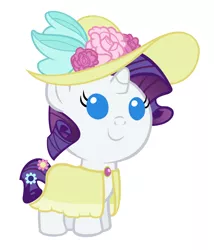 Size: 2400x2800 | Tagged: safe, artist:beavernator, derpibooru import, rarity, pony, unicorn, babity, baby, baby pony, clothes, dress, female, filly, foal, hat, high res, simple background, solo, white background