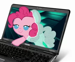 Size: 2400x2000 | Tagged: safe, artist:beavernator, derpibooru import, pinkie pie, earth pony, pony, baby, baby pie, baby pony, computer, female, filly, foal, fourth wall, high res, laptop computer, solo, toshiba
