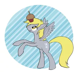 Size: 847x789 | Tagged: safe, artist:enma-darei, derpibooru import, derpy hooves, pegasus, pony, abstract background, balancing, candle, female, mare, muffin, rearing, solo