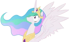 Size: 1166x684 | Tagged: safe, artist:enma-darei, derpibooru import, princess celestia, alicorn, pony, female, frown, mare, reaction image, simple background, solo, spread wings, surprised, transparent background, wide eyes