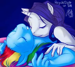 Size: 507x452 | Tagged: anthro, artist:melancholysanctuary, derpibooru import, eyes closed, female, lesbian, on back, rainbow dash, raridash, rarity, shipping, snuggling, suggestive