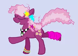 Size: 777x566 | Tagged: safe, artist:enma-darei, derpibooru import, cheerilee, earth pony, pony, 80s, 80s cheerilee, blue background, braces, female, mare, simple background, solo