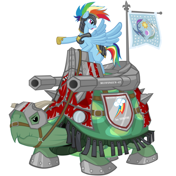 Size: 5000x5000 | Tagged: dead source, safe, artist:sh2otingstar, derpibooru import, princess celestia, princess luna, rainbow dash, tank, pegasus, pony, absurd resolution, armor, cannon, crossover, da red wunz go fasta, equestrian flag, female, flag, giant tortoise, helmet, mare, moon, pet, ponies riding turtles, pun, reins, shield, simple background, sun, tank (vehicle), transparent background, vector, warhammer (game), warhammer 40k, weapon