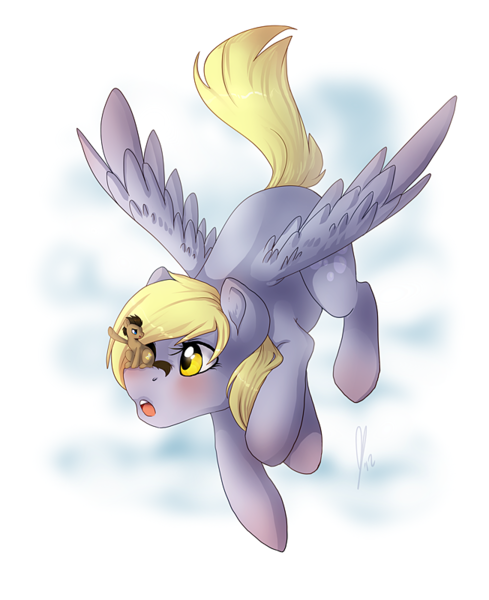 Size: 652x800 | Tagged: safe, artist:vella, derpibooru import, derpy hooves, doctor whooves, time turner, earth pony, pegasus, pony, female, flying, male, mare, micro, pointing, ponies riding ponies, stallion