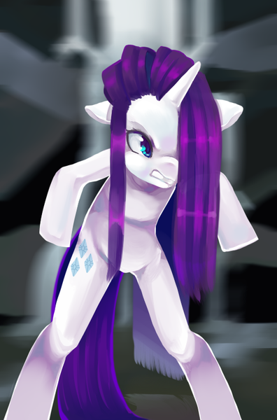 Size: 528x800 | Tagged: angry, artist:whimsical-vanilla, bipedal, derpibooru import, female, floppy ears, rarity, safe, semi-anthro, solo, wet, wet mane, wet mane rarity