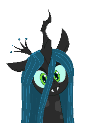 Size: 300x400 | Tagged: safe, artist:tomdantherock, derpibooru import, queen chrysalis, changeling, changeling queen, animated, blinking, bust, cute, cutealis, ear twitch, fangs, female, floppy ears, gif, head tilt, image, looking at you, pixel animation, pixel art, portrait, simple background, smiling, solo, transparent background