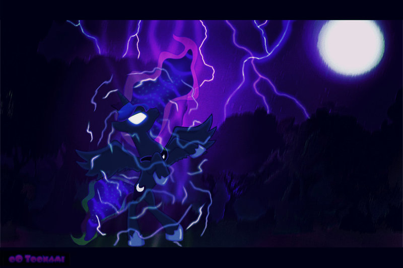 Size: 800x533 | Tagged: dead source, safe, artist:ootoonami, derpibooru import, edit, edited screencap, screencap, princess luna, alicorn, pony, female, lightning, magic, mare, solo