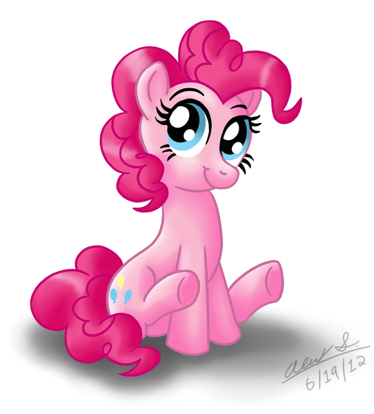 Size: 1280x1417 | Tagged: safe, artist:aleximusprime, derpibooru import, pinkie pie, earth pony, pony, female, mare, sitting, smiling, solo, underhoof