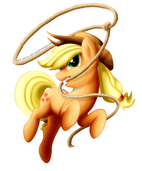Size: 1200x1446 | Tagged: safe, artist:groxy-cyber-soul, derpibooru import, applejack, earth pony, pony, female, lasso, mare, mouth hold, rope, running, simple background, solo, transparent background