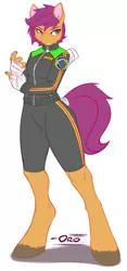Size: 798x1704 | Tagged: amputee, anthro, artist:0r0ch1, bandage, clothes, derpibooru import, female, older, older scootaloo, safe, scootaloo, simple background, solo, tail wrap, unguligrade anthro, unshorn fetlocks, white background, wingless, wingless anthro