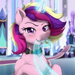 Size: 2000x2000 | Tagged: safe, artist:evomanaphy, edit, editor:v3ga, unauthorized edit, princess cadance, alicorn, pony, /mlp/, collar, crystal empire, magic leash