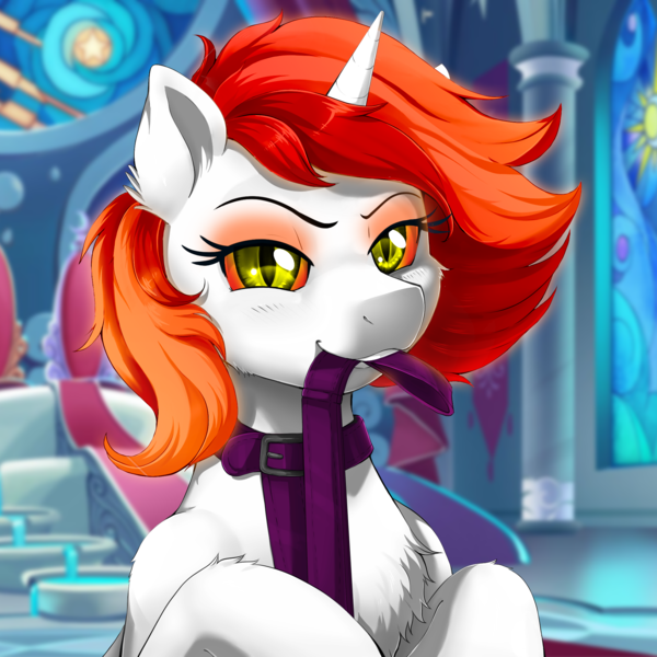 Size: 2000x2000 | Tagged: safe, artist:evomanaphy, edit, editor:v3ga, unauthorized edit, daybreaker, alicorn, pony, /mlp/, canterlot castle, collar, leash