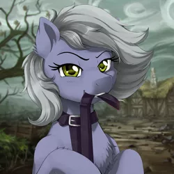 Size: 2000x2000 | Tagged: safe, artist:evomanaphy, edit, editor:v3ga, unauthorized edit, limestone pie, earth pony, pony, collar, female, leash, mare, rock farm, solo