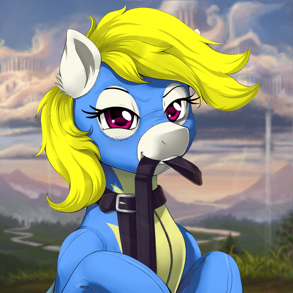 Size: 2000x2000 | Tagged: safe, artist:evomanaphy, edit, editor:v3ga, unauthorized edit, surprise, pegasus, pony, /mlp/, clothes, cloudsdale, collar, female, leash, mare, solo, uniform, wonderbolts uniform