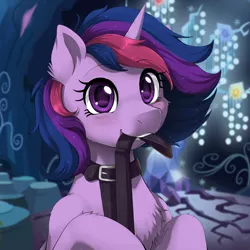 Size: 2000x2000 | Tagged: safe, artist:evomanaphy, edit, editor:v3ga, unauthorized edit, twilight sparkle, alicorn, pony, /mlp/, cave of harmony, collar, cute, female, leash, mare, solo