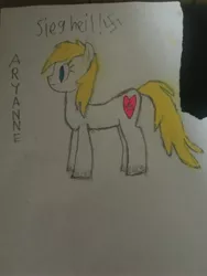 Size: 3024x4032 | Tagged: safe, anonymous artist, oc, oc:aryanne, earth pony, pony, art pack:marenheit 451, /mlp/, female, mare, nazi, paper, simple background, solo, swastika, traditional art