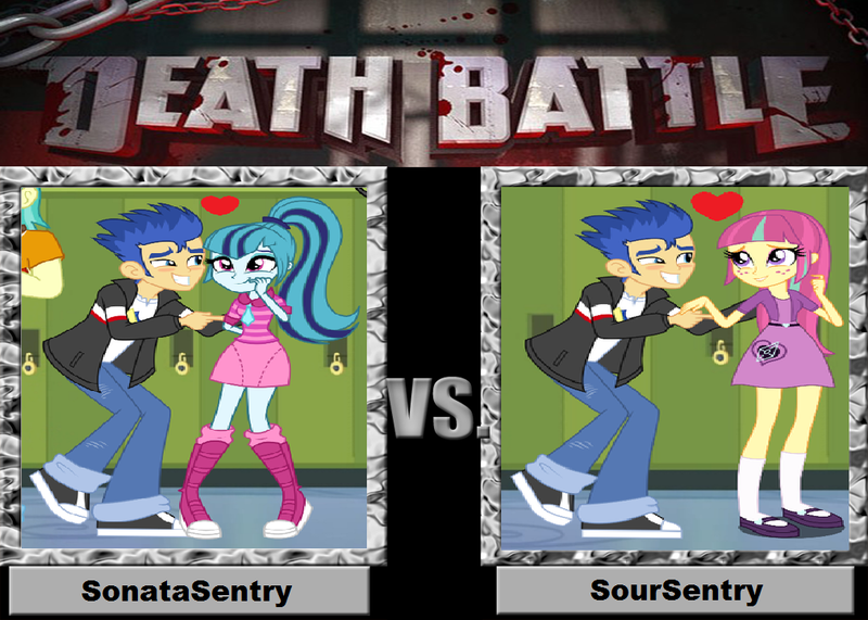 Size: 1008x720 | Tagged: safe, banned from derpibooru, deleted from derpibooru, derpibooru import, flash sentry, sonata dusk, sour sweet, death battle, exploitable meme, female, male, meme, senata, shipping, straight