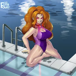 Size: 5000x5000 | Tagged: suggestive, artist:kevinsano, banned from derpibooru, deleted from derpibooru, derpibooru import, adagio dazzle, human, absurd resolution, armpits, boob window, breasts, busty adagio dazzle, cleavage, clothes, explicit source, female, futa folio, glowing eyes, humanized, jewelry, nudity, pendant, solo, solo female, swimming pool, swimsuit