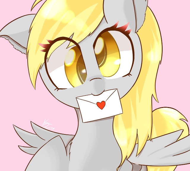 Size: 640x575 | Tagged: safe, artist:fleshkaxp, banned from derpibooru, deleted from derpibooru, derpibooru import, derpy hooves, letter, looking at you, mouth hold, solo