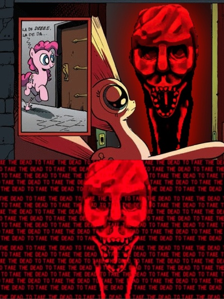 Size: 621x828 | Tagged: grimdark, banned from derpibooru, deleted from derpibooru, derpibooru import, edit, pinkie pie, 2spooky, bad end, comics, exploitable meme, meme, obligatory pony, photoshop, specimen 9, spooky's house of jumpscares, surprise door