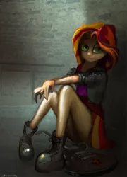 Size: 3600x5000 | Tagged: safe, artist:vitaj, banned from derpibooru, deleted from derpibooru, derpibooru import, sunset shimmer, human, equestria girls, guitar, humanized, musical instrument, solo, uncanny valley