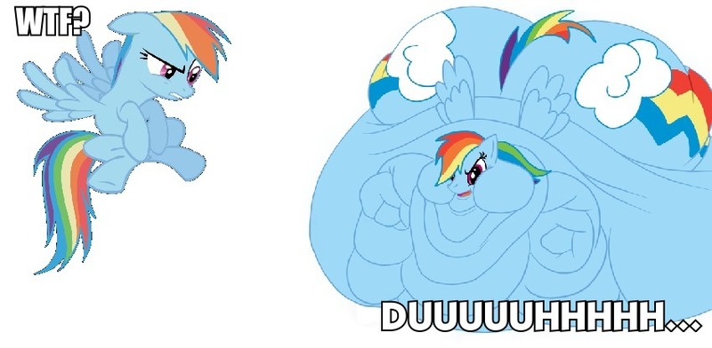 Size: 850x416 | Tagged: safe, banned from derpibooru, deleted from derpibooru, derpibooru import, edit, rainbow dash, blob, comparison, diabetes, fat, flying, lordryu fat edit, morbidly obese, normal vs fat, obese