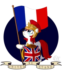 Size: 1200x1400 | Tagged: safe, artist:ponyecho, banned from derpibooru, deleted from derpibooru, derpibooru import, oc, oc:britannia, unofficial characters only, crying, flag, france, shield, solo, union jack