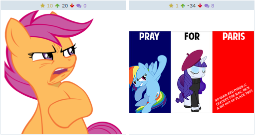 Size: 511x272 | Tagged: safe, banned from derpibooru, deleted from derpibooru, derpibooru import, rainbow dash, rarity, scootaloo, derpibooru, ew gay, exploitable meme, juxtaposition, juxtaposition win, meme, meta, paris, stand with paris