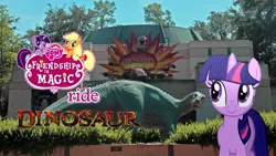 Size: 1280x720 | Tagged: safe, banned from derpibooru, deleted from derpibooru, derpibooru import, applejack, twilight sparkle, dinosaur, pony, dinosaur (film), disney world, disney's animal kingdom, irl, obligatory pony, photo, ponies in real life, ride