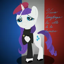 Size: 4096x4096 | Tagged: safe, artist:bright lite, banned from derpibooru, deleted from derpibooru, derpibooru import, fleur-de-lis, rarity, beatnik rarity, beret, clothes, crying, french, french rarity, hat, paris, pray for paris, stand with paris, sweater, tears of pain, turtleneck