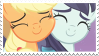 Size: 99x56 | Tagged: safe, artist:tambelon, banned from derpibooru, deleted from derpibooru, derpibooru import, applejack, coloratura, the mane attraction, deviantart, deviantart stamp, eyes closed, female, lesbian, picture for breezies, rara, rarajack, shipping, squishy cheeks, stamp