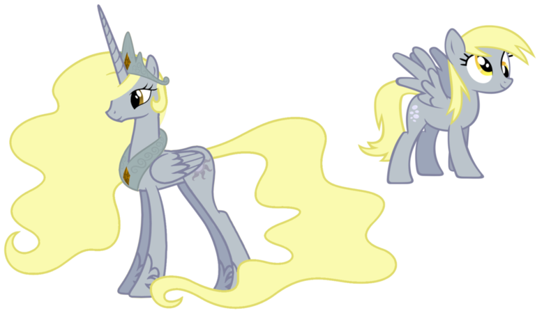 Size: 1024x576 | Tagged: safe, artist:absolutecactus, banned from derpibooru, deleted from derpibooru, derpibooru import, edit, derpy hooves, princess celestia, alicorn, alicornified, derpicorn, palette swap, race swap, recolor