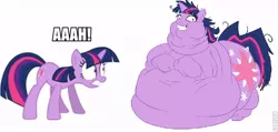 Size: 700x332 | Tagged: safe, banned from derpibooru, deleted from derpibooru, derpibooru import, edit, twilight sparkle, caption, comparison, fat, image macro, lordryu fat edit, morbidly obese, normal vs fat, obese, text, twilight snapple